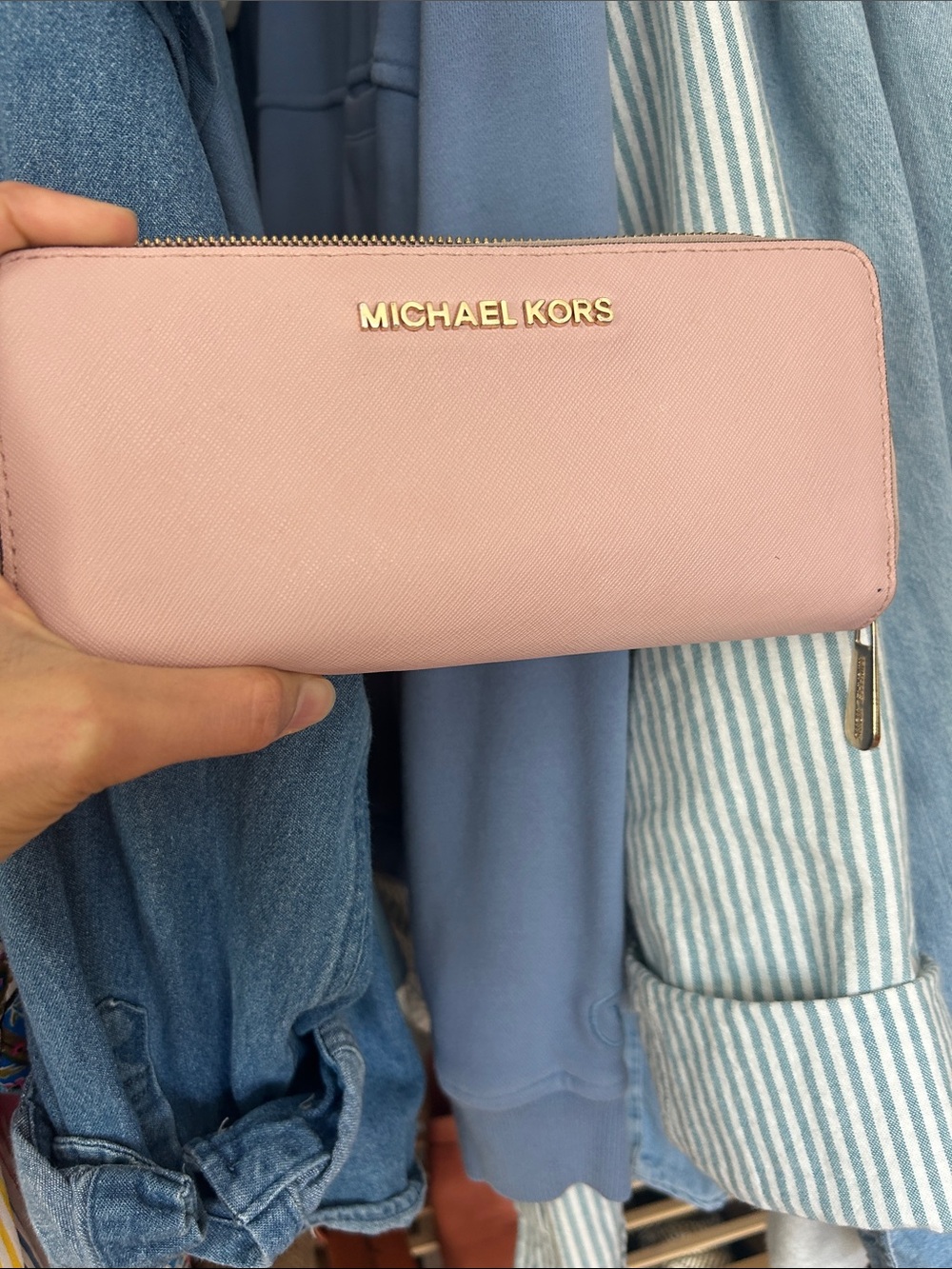 Michael Kors Blush Pink Zip Around Wallet with Gold Logo